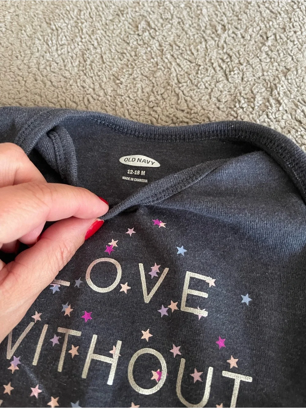 Old Navy Charcoal Bodysuit & Light Gray Leggings Set with Pink Star Accents